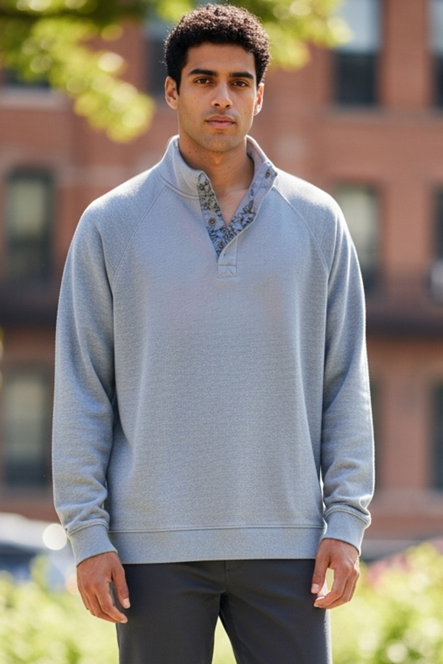 Margaritaville Island Reserve Men's Blue Textured Half-Zip Pullover with Floral